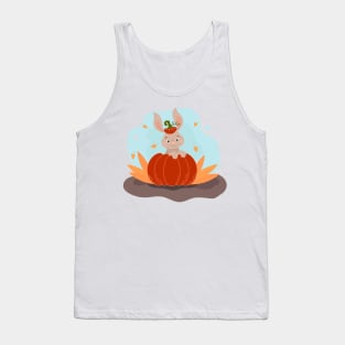 cute little bunny sitting in a pumpkin, Happy Halloween Tank Top